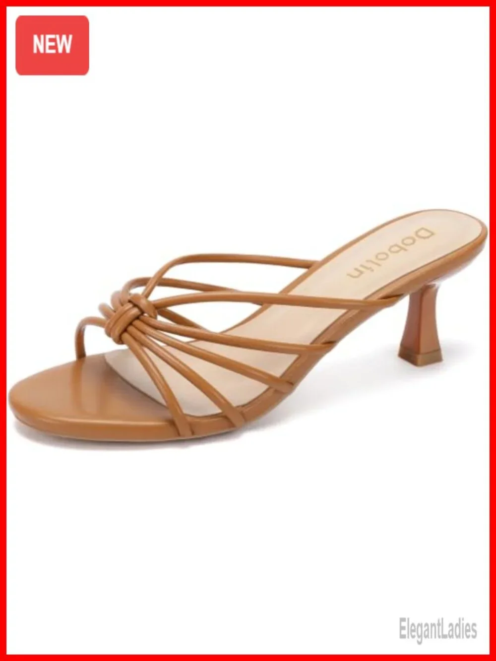 Faux Leather Kitten Heel Sandals Strappy Open Toe Slip On Low Heel